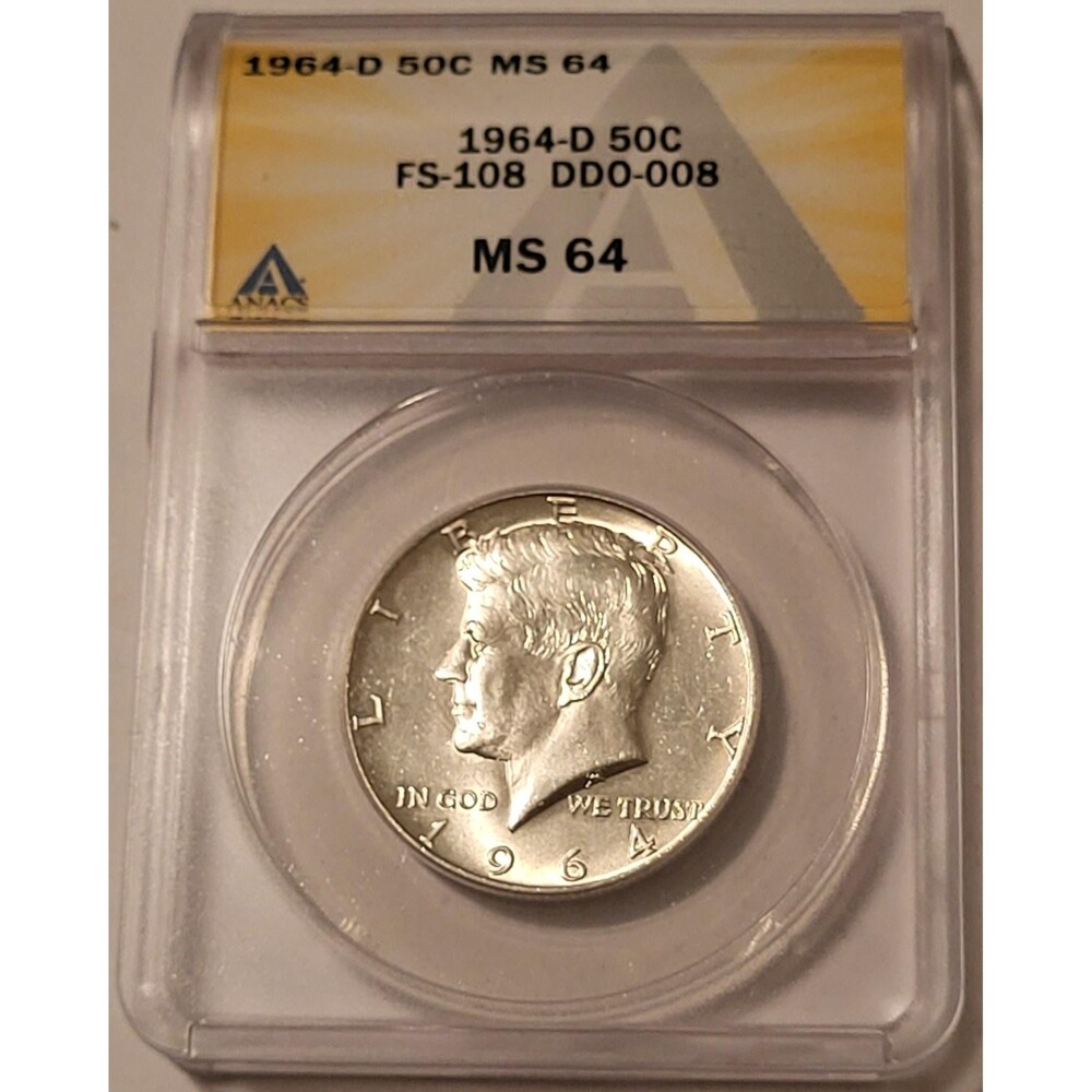1964 D Kennedy Silver Half Dollar FS-108 DDO-008 MS64 ANACS
